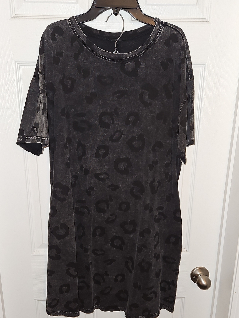 Mineral Washed Black Leopard Print Tee Dress